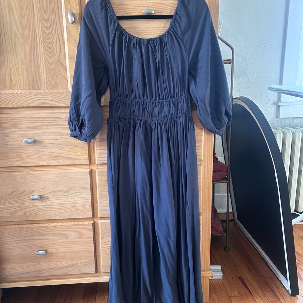 Madewell Twill Sophia Midi Dress — Dark Blue — Size Small - Picture 4 of 5